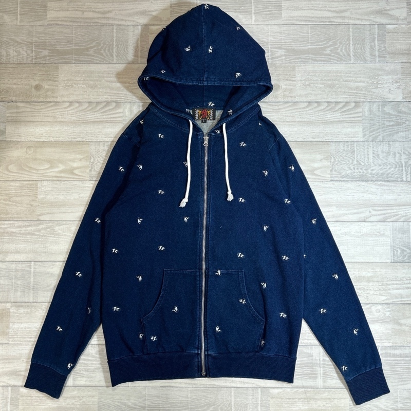 ORIENTAL BRAND 錦/オリエンタルブランド 錦/パンダ刺繍/総柄/インディゴ/ジップアップパーカー/Lサイズ拍卖