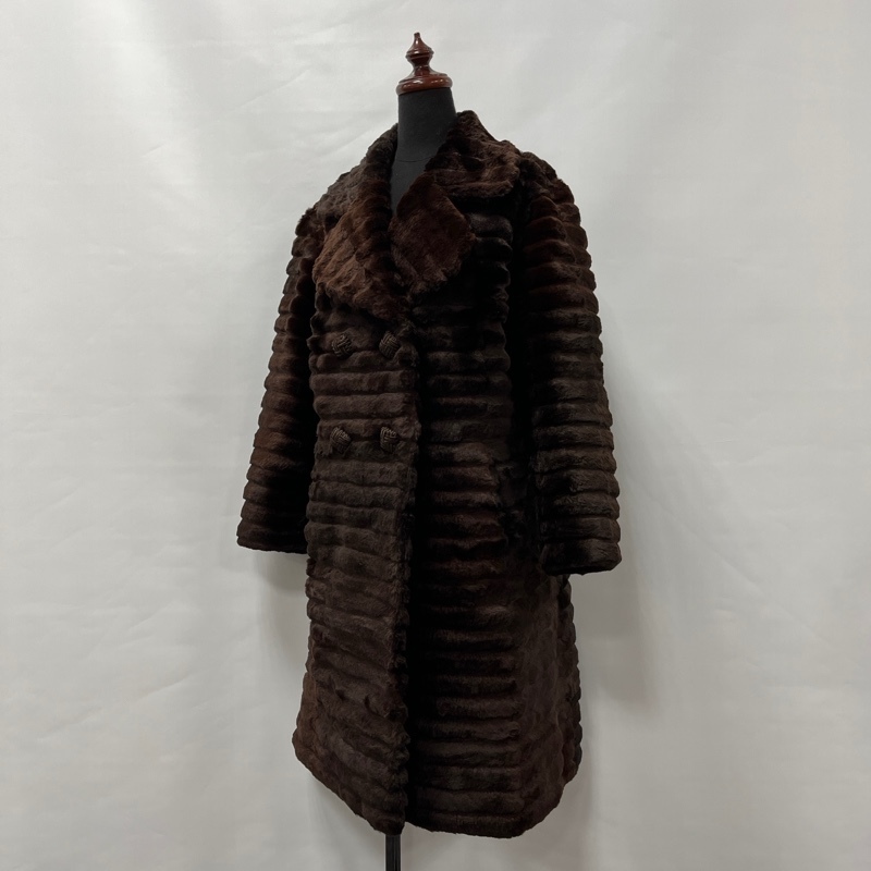※/リアルファーダブルブレステッドコート/毛皮/ダークブラウン/フロントホック式/ジャケット/滑らか肌触り拍卖
