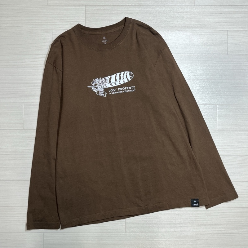 TNOC/ティーノック/THE TEE LONG SLEEVE/OWL FEATHER/ザ T ロングスリーブ/長袖Tシャツ/クルーネック/ブラウン/フェザー/Lサイズ/hokkaido拍卖