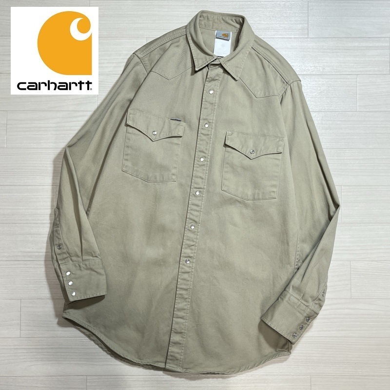 Carhartt/カーハート/コットンツイル/ウエスタンシャツ/ベージュ/長袖シャツ/スナップボタン/ピスネーム拍卖
