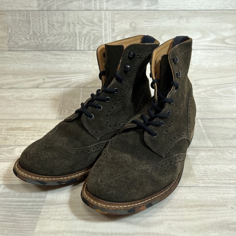 Church's/チャーチ/希少/GRINDALE/グリンデール/ウイングチップスウェードカントリーブーツ/カモフラージュソール/ブラウン/133ラスト拍卖