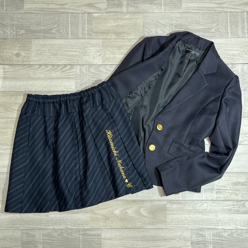 hiromichi nakano/ヒロミチナカノ/キッズフォーマル セットアップ/ジャケット+スカート/金ボタン/160cm/斜めストライプ柄スカート/刺繍拍卖