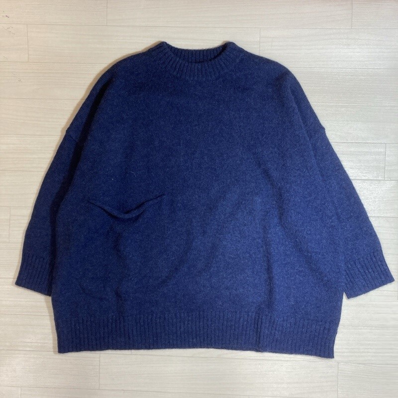 SO/エスオー/オーバーサイズ/ビッグポケット ニットセーター/モックネック/ブルー系/ビッグシルエット/フリーサイズ/ユニセックス拍卖