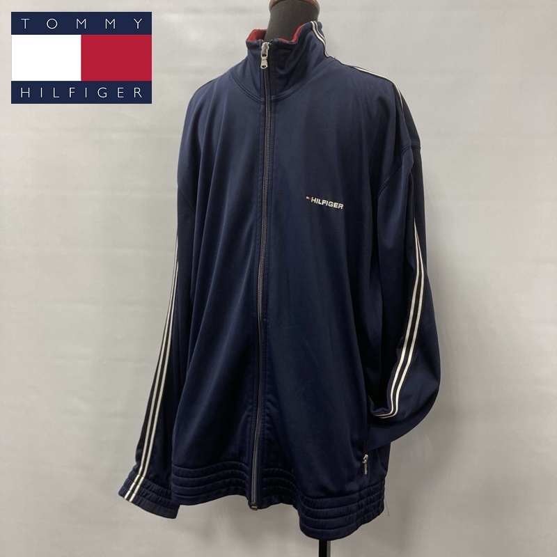 TOMMY HILFIGER/トミーヒルフィガー/アームライン×胸ロゴ刺繍/トラックジャケット/脇鳩目/ネイビー/裏起毛素材/ジップアップジャケット/L拍卖