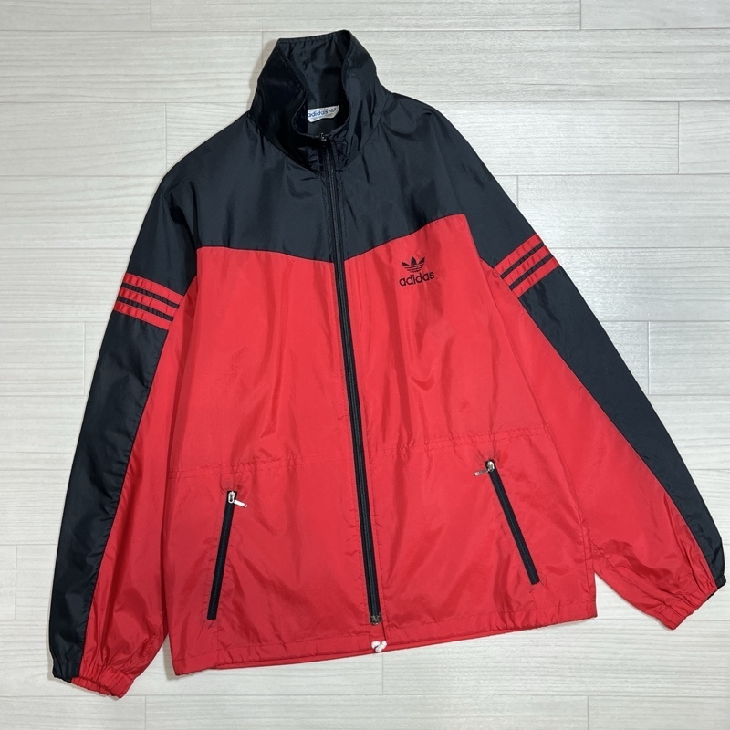 adidas/アディダス/80s/三角タグ/デサント社製/アーム3ストライプライン/配色切り替え/ナイロントラックジャケット/ビンテージ拍卖