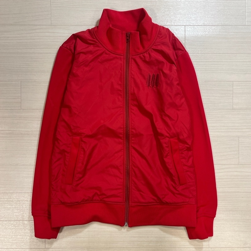 CLUNK/クランク/胸フェザー刺繍/フロントナイロン切り替え/ストレッチトラックジャケット/袖ロゴ刺繍/ゴルフウェア/レッド/Lサイズ拍卖
