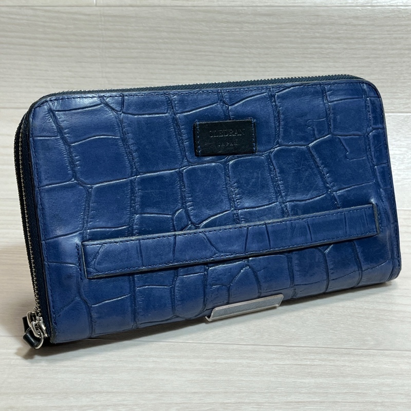 CLEDRAN/クレドラン/型押しクロコ/レザークラッチバッグ/本革/ブルー系/ラウンドファスナー/ラウンドジップ/カード・小銭対応拍卖