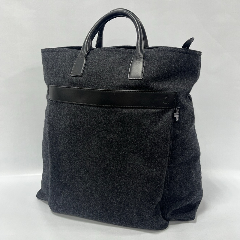 A BATHING APE/ア ベイシング エイプ/GORE-WINDSTOPPER/ゴアウインドストッパー/レザーパーツ使い/ウールトートバッグ/大容量/ririジップ拍卖