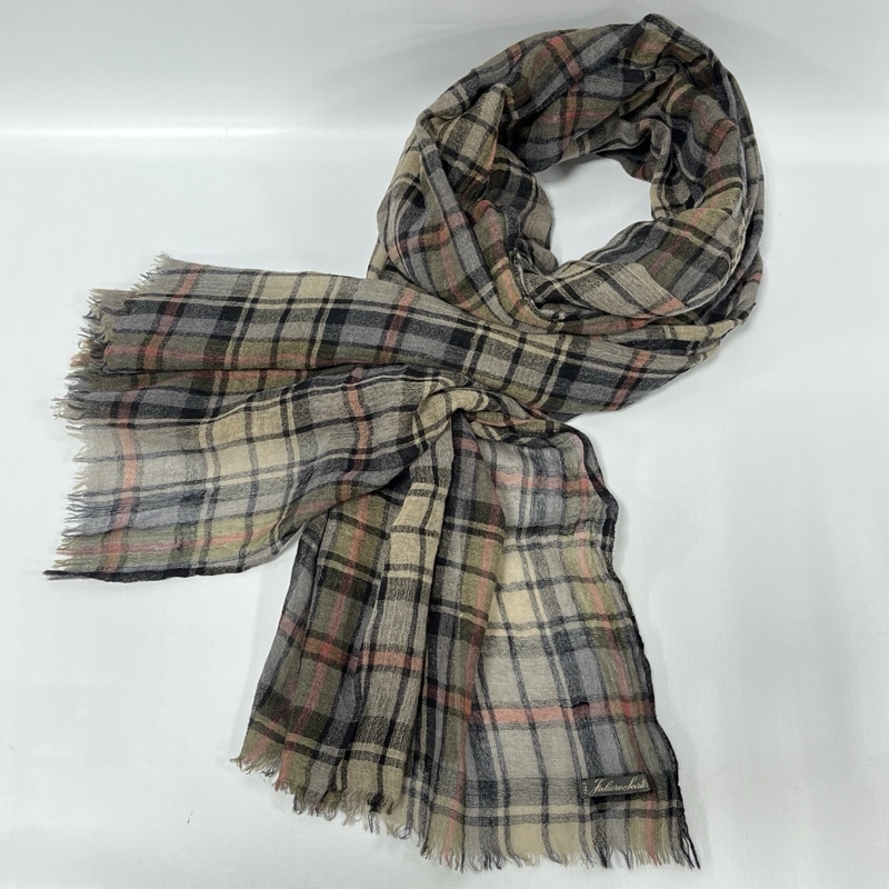 Faliero Sarti/ファリエロサルティ/カシミヤ100%/タータンチェックストール/ショール/アースカラー系/190cm×67cm拍卖