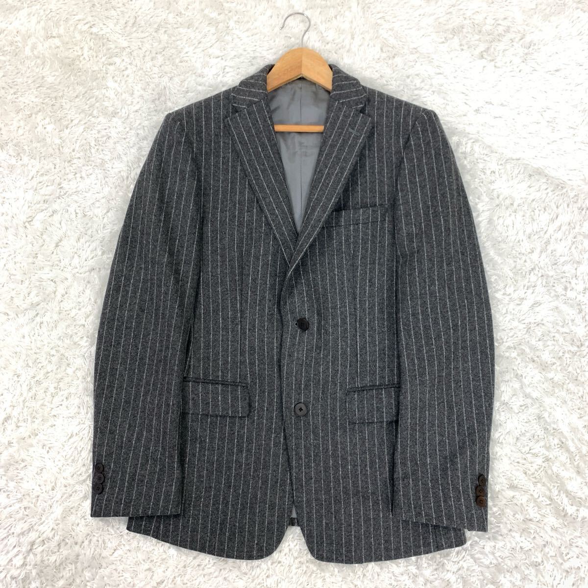 COMME CA MEN コムサメン ブレザー テーラードジャケット ジャケット グレー ストライプ ウール ポリエステル M YAC9234拍卖