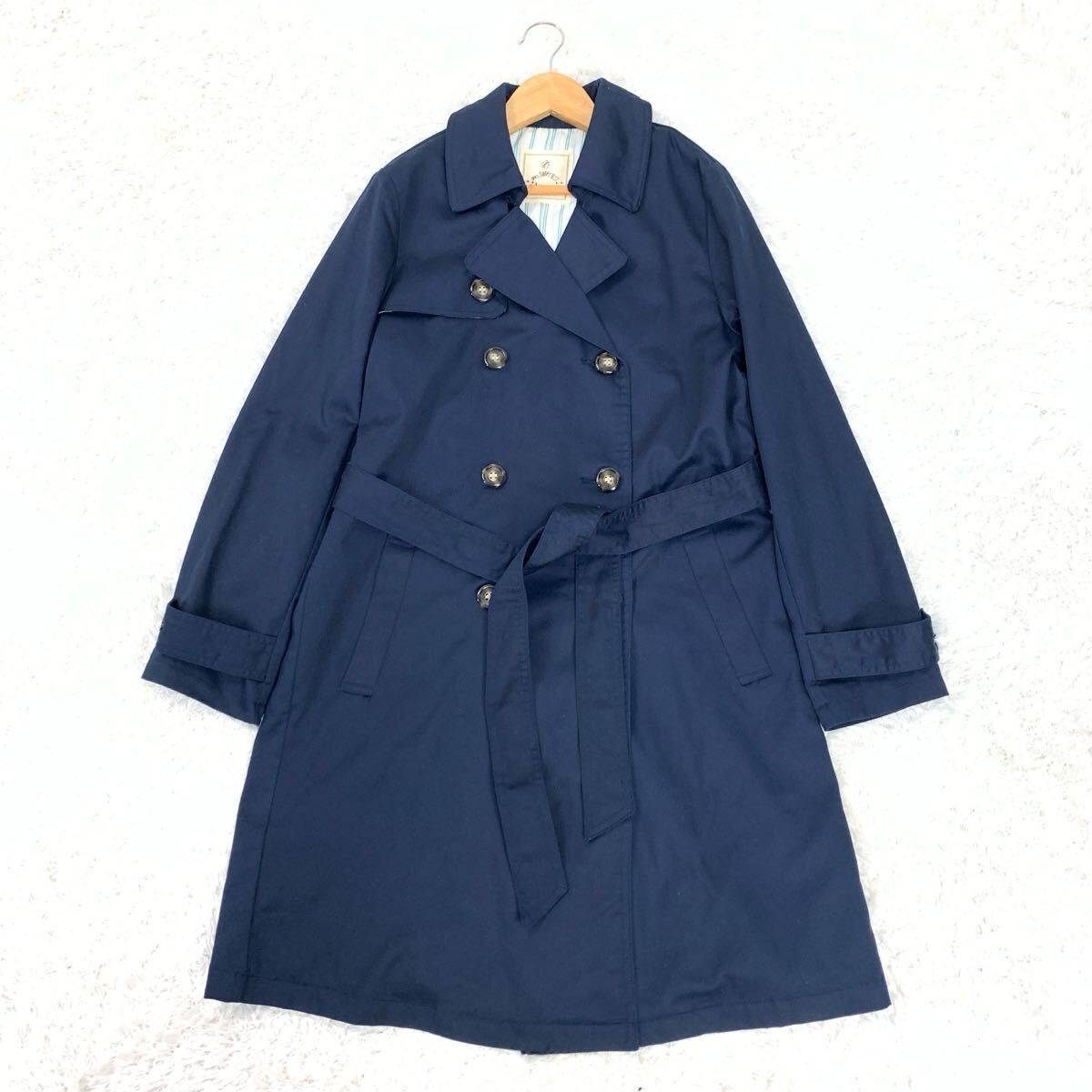 as know as アズノウアズ トレンチコート スプリングコート アウター ロングジャケット 紺 ネイビー ポリエステル コットン F YA9241拍卖