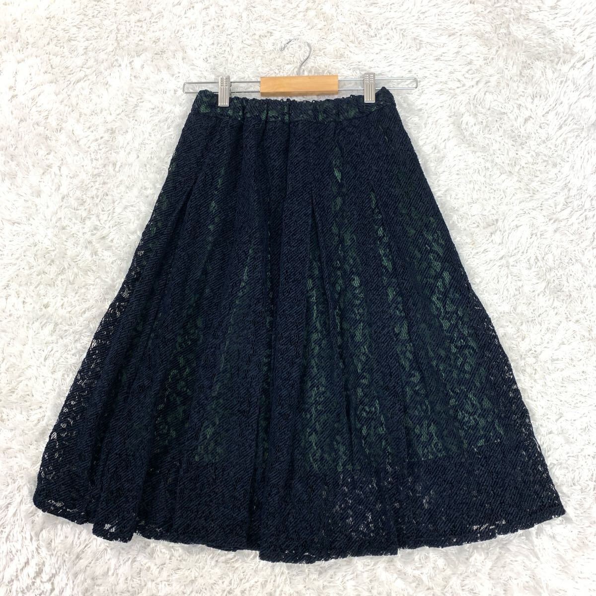 IENA イエナ スカート ロングスカート レース 紺 ネイビー レーヨン ナイロン コットン 34 YA9306拍卖
