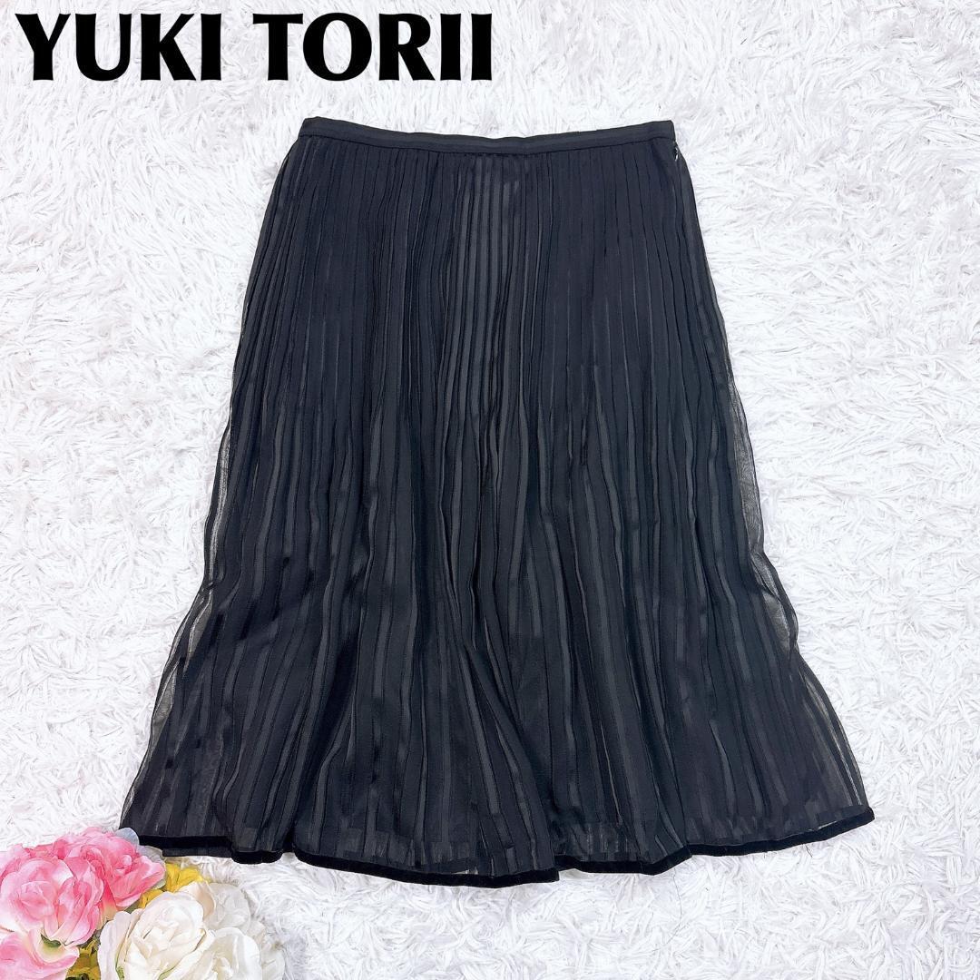 【美品】ユキトリイ プリーツスカート シアーレース 42 XL ブラック拍卖