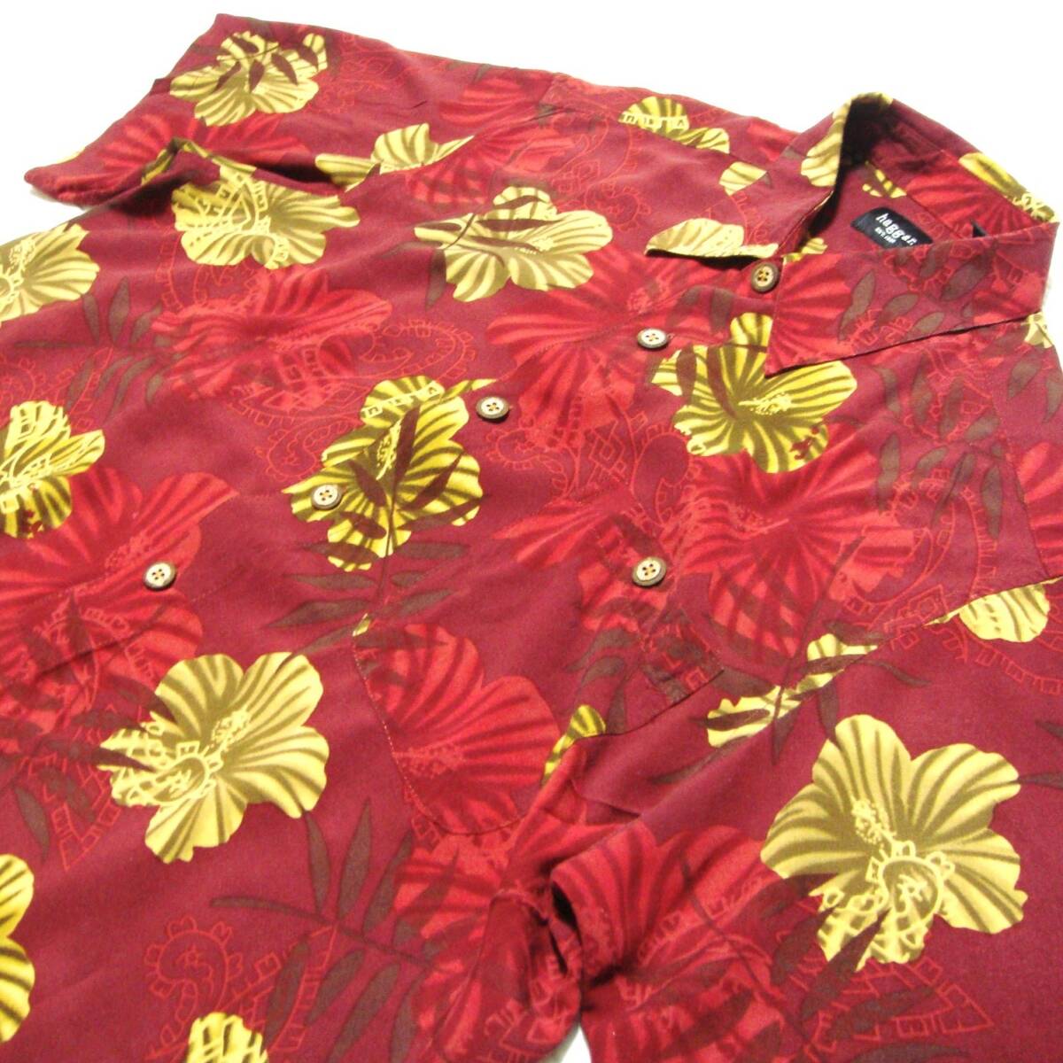 ■送料0 ^^ ハガー / haggar 【 レーヨン地 アロハシャツ XL ワイン色 】 アメリカ USA古着 o5■超BIGサイズ 大量出品中■拍卖