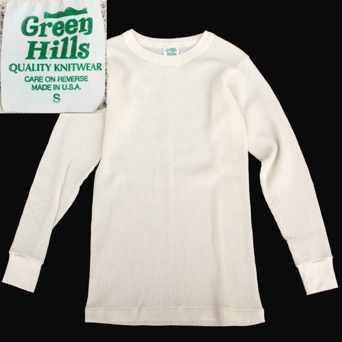 (43618)美品良品GreenHillsグリーンヒルズMADE IN USA長袖サーマル Tシャツ サイズS (アメリカ製 オールド ヴィンテージ 白 ホワイト 生成)拍卖