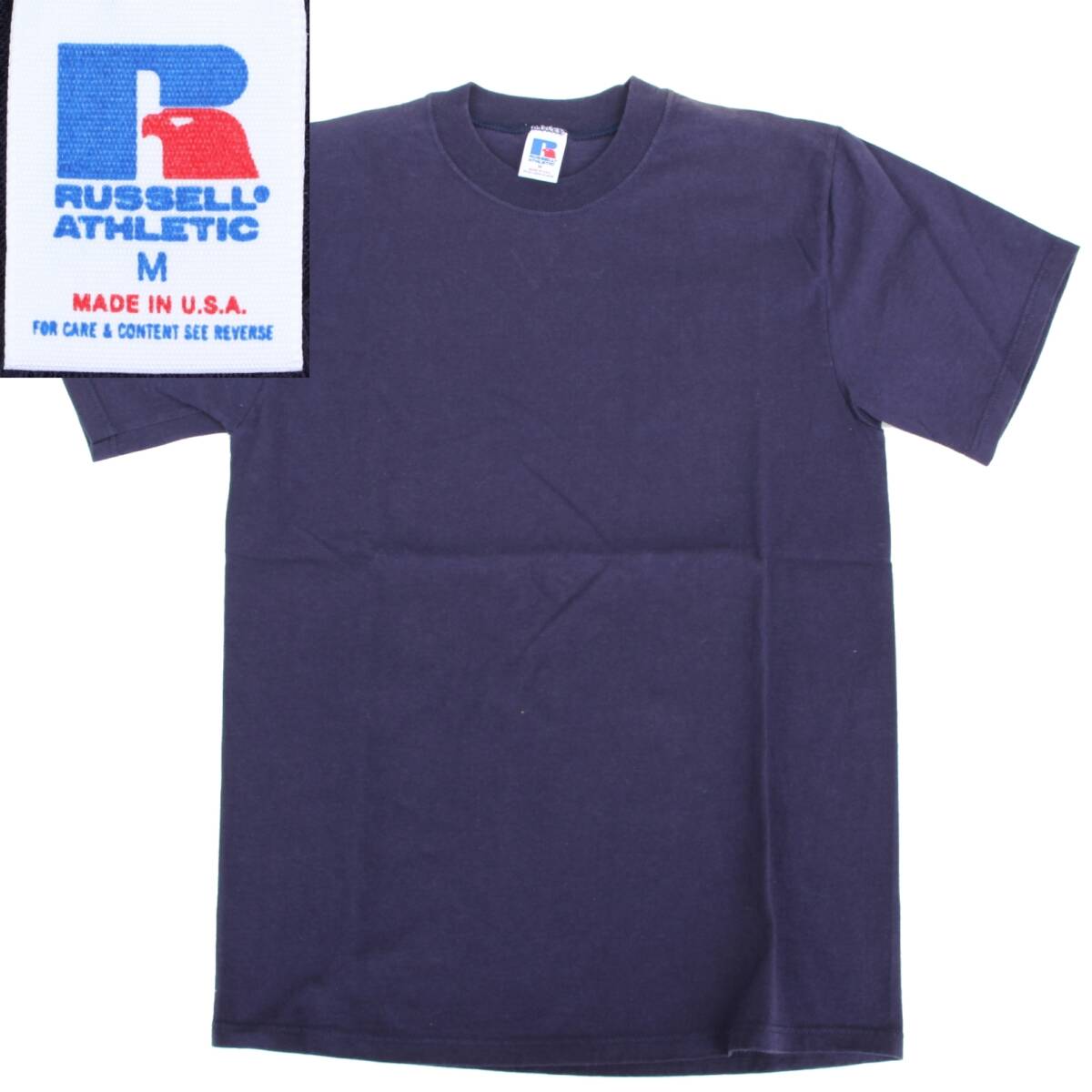 (44619)美品 未使用デッドストック?RUSSELLラッセル半袖Tシャツ無地サイズM (MADE IN USA アメリカ製 オールド ヴィンテージ 紺 ネイビー)拍卖