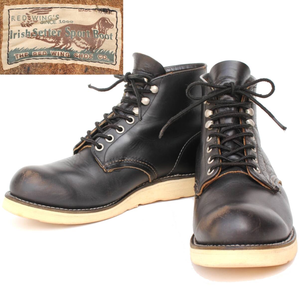 (51506)極上茶芯1997年製REDWING8165レッドウィング7.5D約25.5cm (プレーントゥ黒ブラック ヴィンテージ四角犬タグ スクエア犬タグ旧犬)拍卖