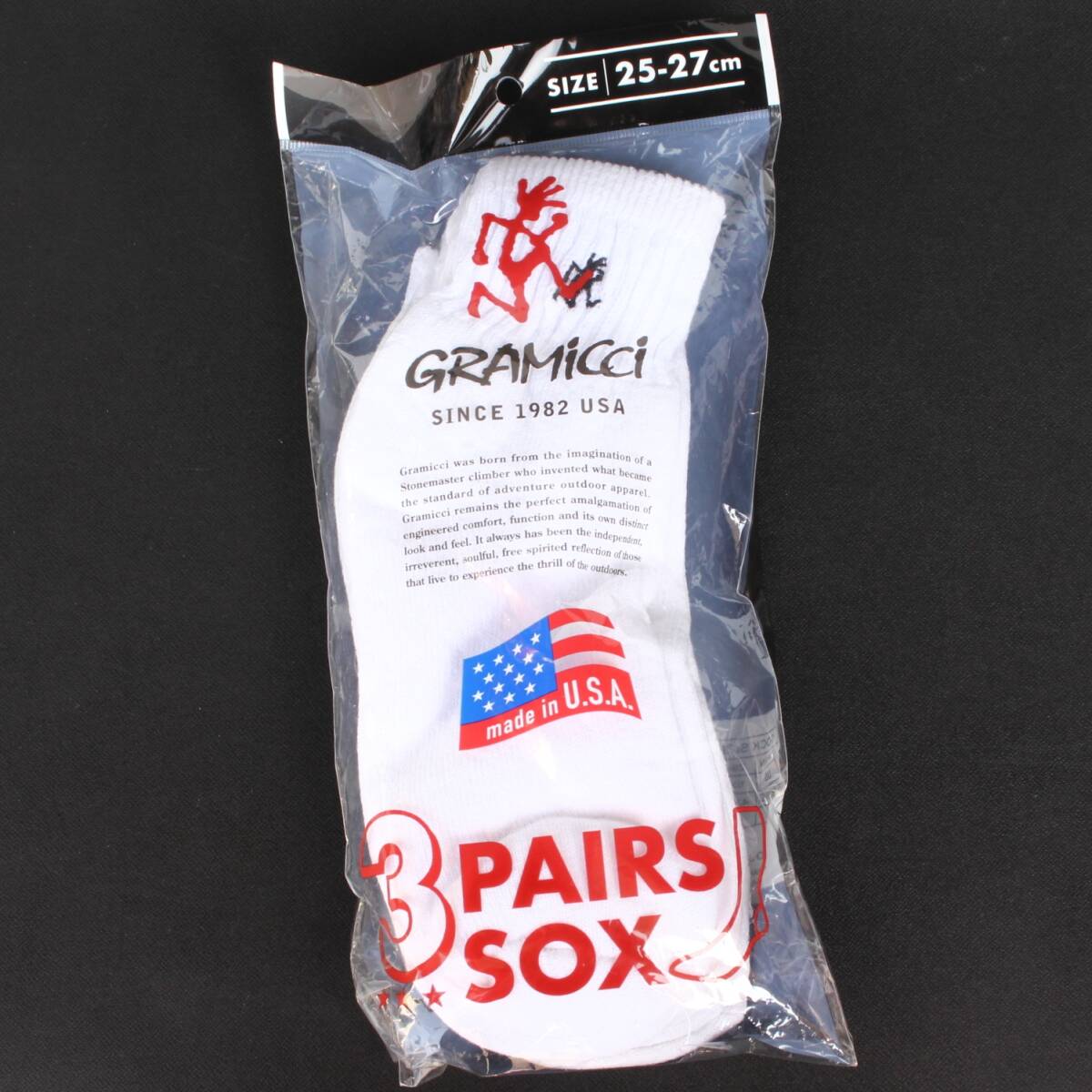 (51818)未使用 新品 GRAMICCI グラミチ 3 PAIRS SOX ショート ホワイト MADE IN USA アメリカ製 3Pack 3足セット ワンポイント刺繍拍卖