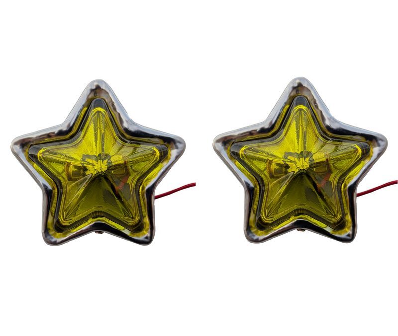 星型汎用レトロガラスLEDマーカーイエロー黄色電装電飾装飾直径約92mm奥行約35mmスターマーカー12V/24V兼用 JP-LP012-YLx2拍卖