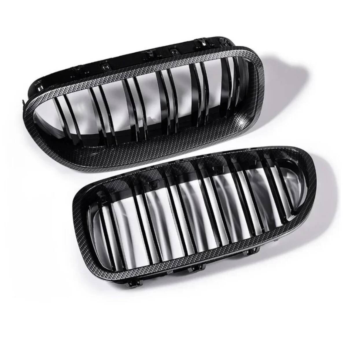 キドニーグリル カーボンブラック BMW F10/F11 M5仕様 光沢 ダブルフィン 前期/後期 5シリーズ用 フロントWスラットグリル拍卖