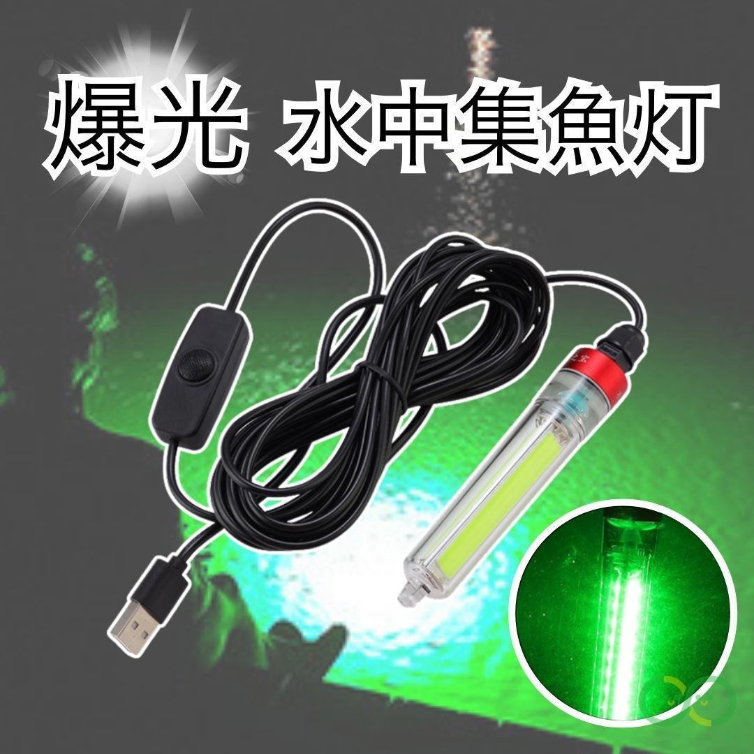 集魚灯 LEDライト 水中灯 グリーン USB式 モバイルバッテリー対応 海釣り 川釣り 夜釣り フィッシング 投光器拍卖