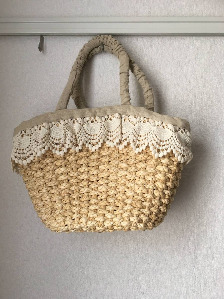 shucaグローバルワーク☆ナチュラルレースかごバッグ拍卖