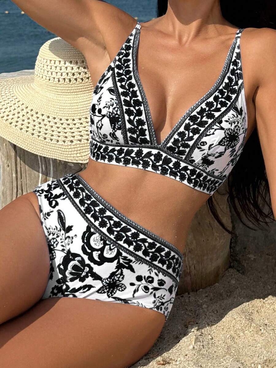 レディース 水着 ビキニセット ビキニセット 花柄 ビキニ スイムウェア セパレート サマービーチ ネック拍卖