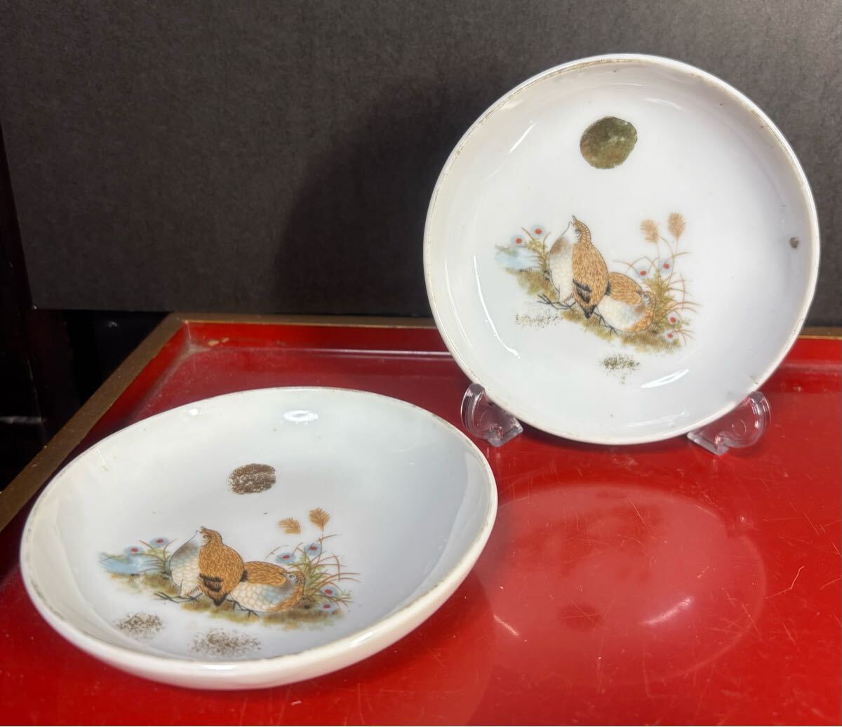 ★P3★小皿★なます皿★手塩皿★色絵★金彩★スズメ?★うずら?★和食器★アンティーク★レトロ★拍卖