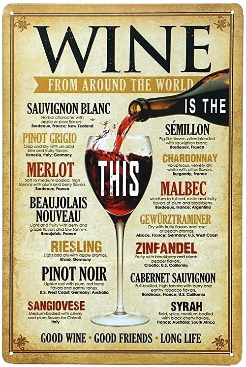 K196 新品●アメリカ雑貨 ワインの種類 ブリキ看板 お店 バー 居酒屋 おしゃれ レストランに ビンテージ レトロ アンティーク拍卖