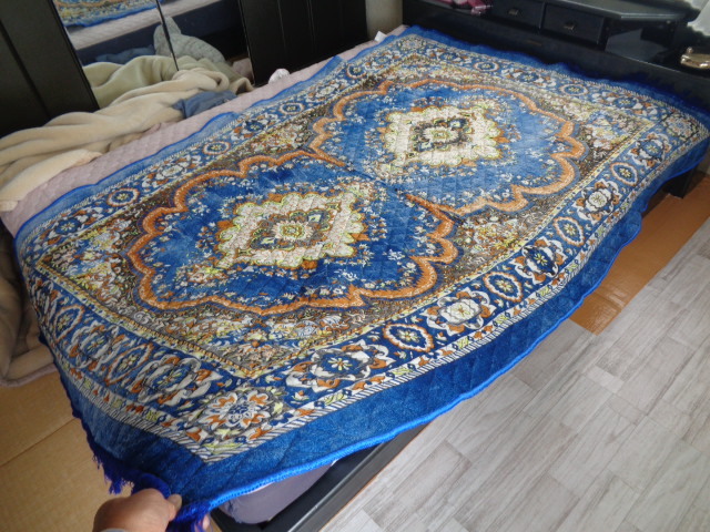ラグ・敷物・絨毯/インディアン フェスティバル ラグ-ブルー/表地:ポリエステル100%/220cm×300cm/タグ付未使用美品-長期保管品拍卖