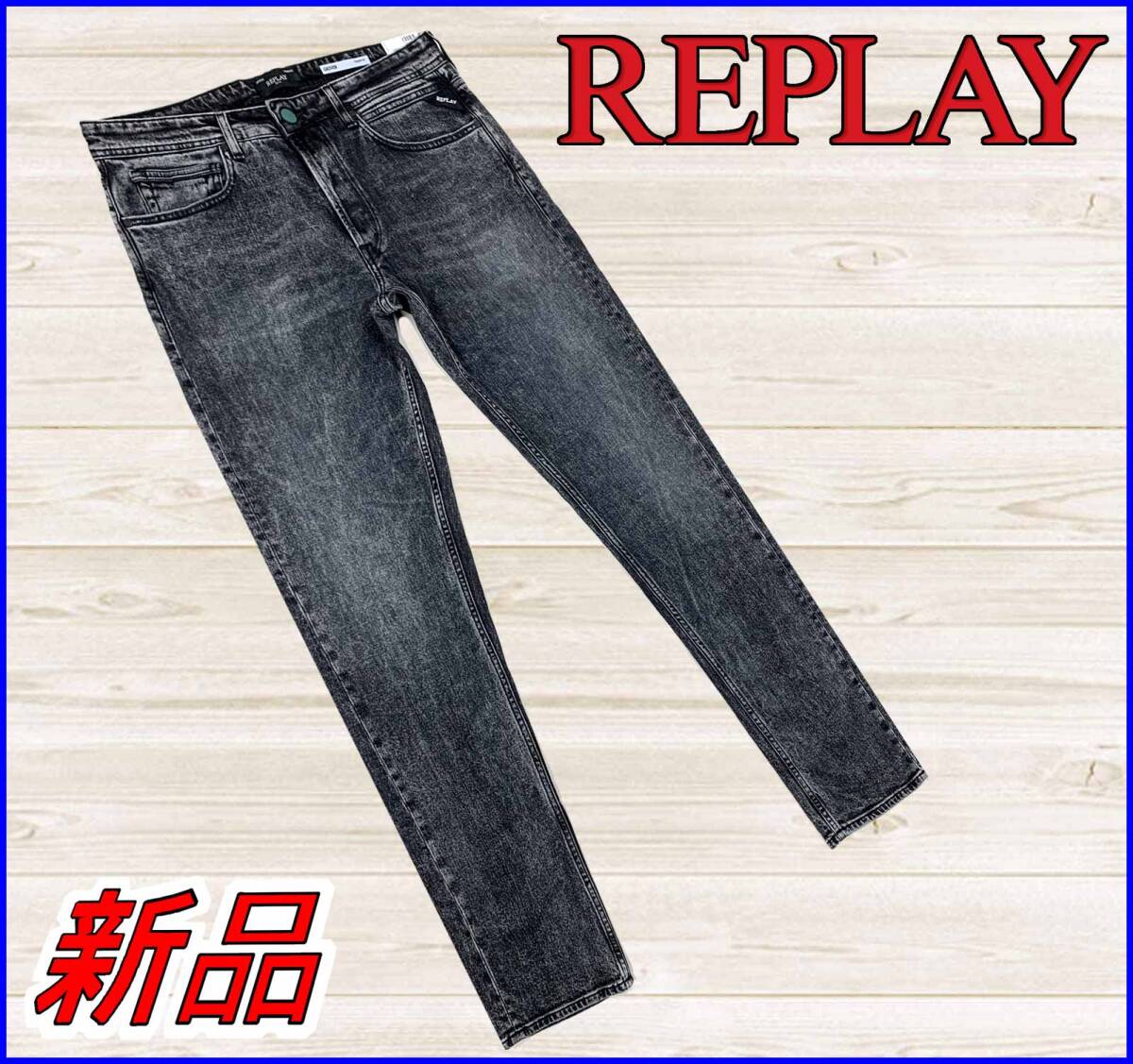 【国内正規品】74%OFF◆リプレイREPLAY◆GROVERオーバーダイBlackジーンズストレッチデニムStraightFit◆黒ブラックXL33定価:38,500円拍卖