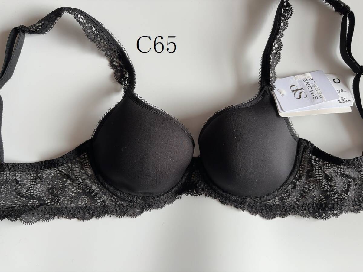 C65☆Simone Perele シモーヌ ペレール ワンホックブラ CARESSENCE フランス高級ランジェリー 黒拍卖