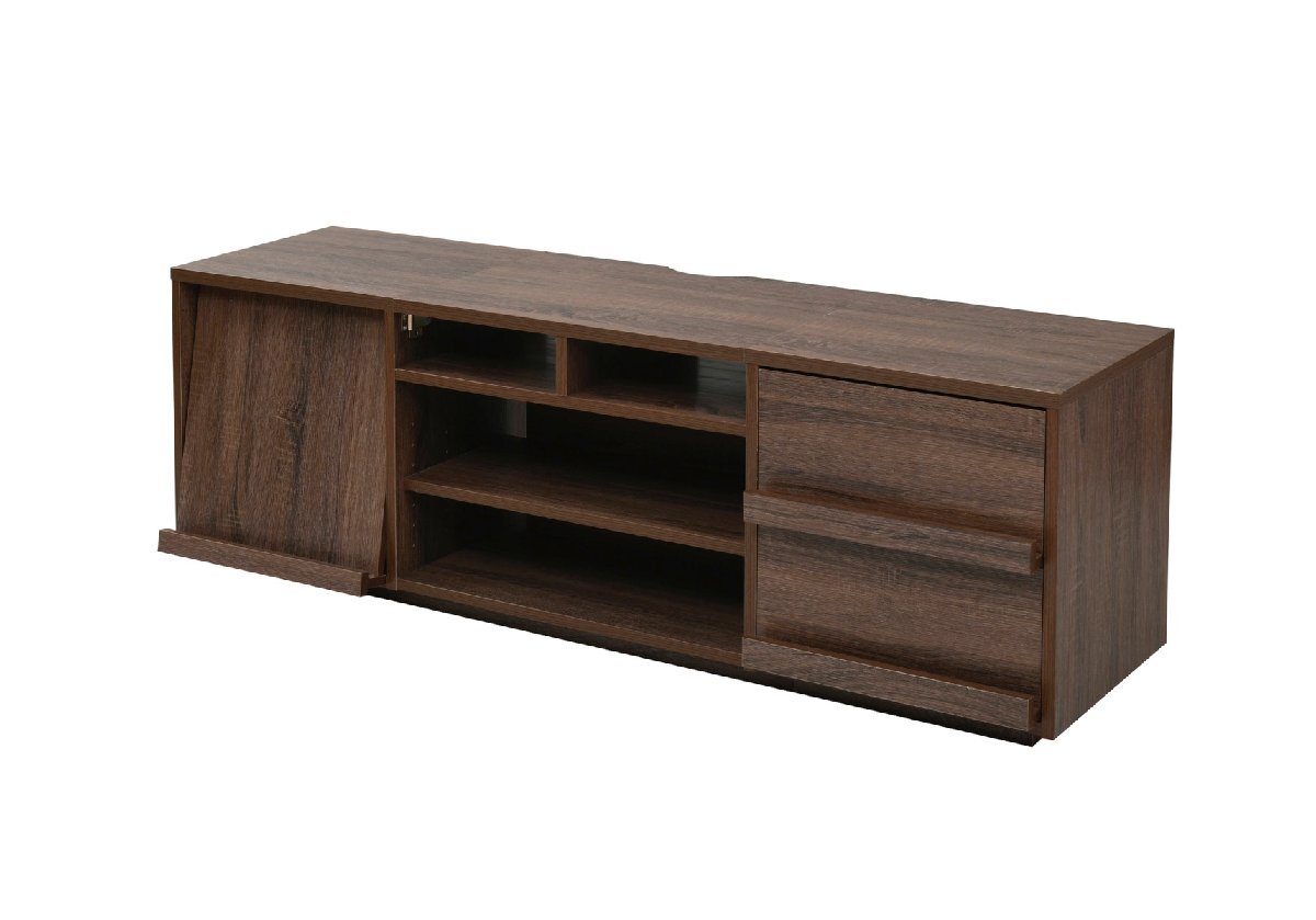 テレビボード ハイタイプ 大型テレビ台 55インチ 引き出し×フラップ扉 ブラウン拍卖