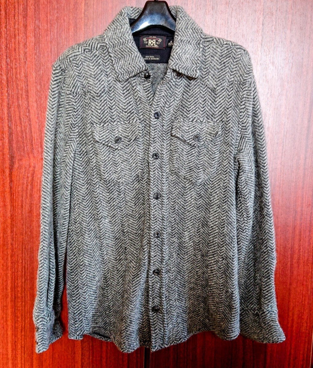 美品 RRL ダブルアールエル ウール ニット シャツ ウエスタン サイズM ヘリンボーン拍卖