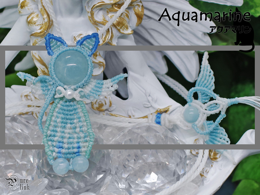 猫天使!?お顔が『アクアマリン』な!!猫マクラメ編みネックレス3拍卖