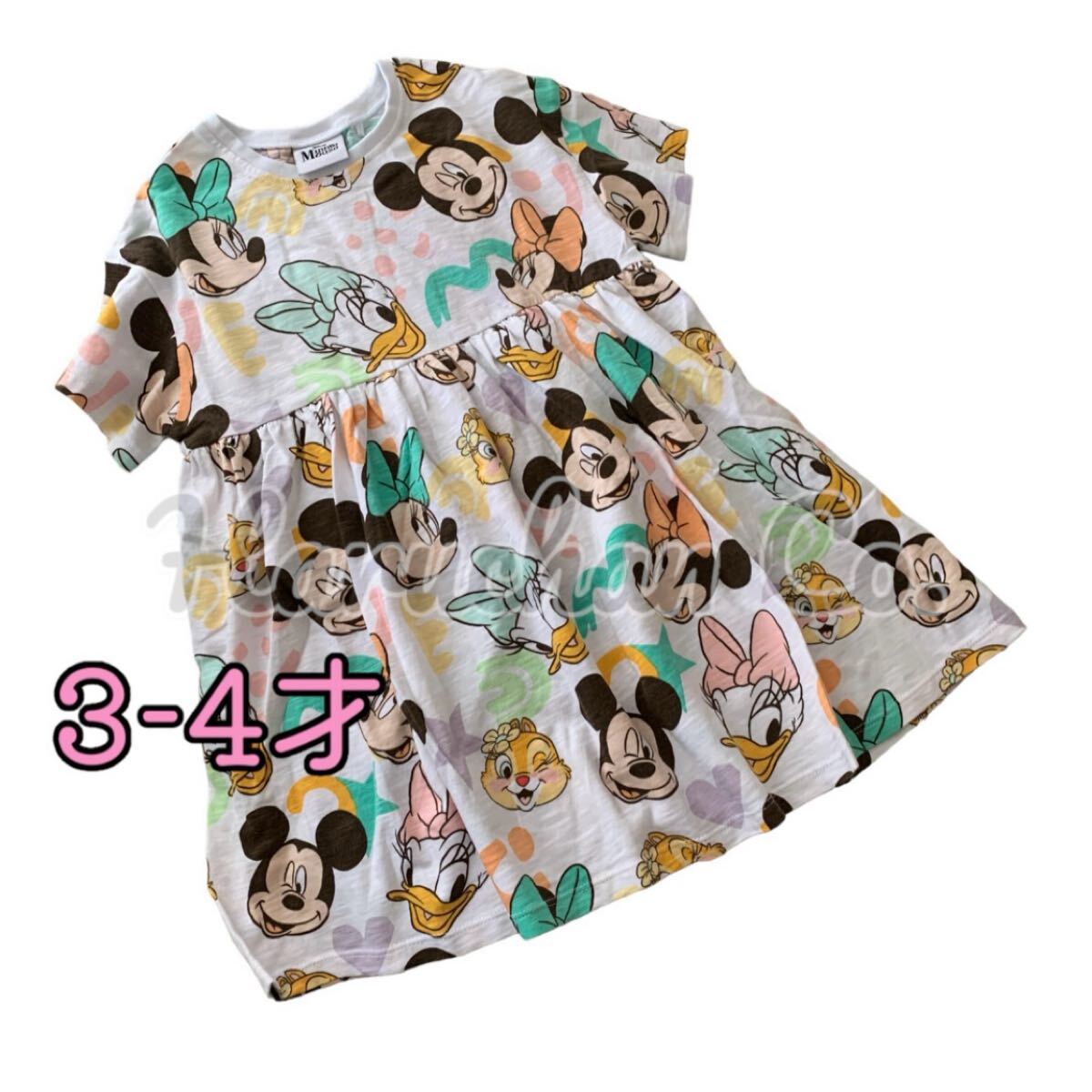 ●未使用●3-4才 ミニー&デイジー 柄 半袖 ワンピース拍卖