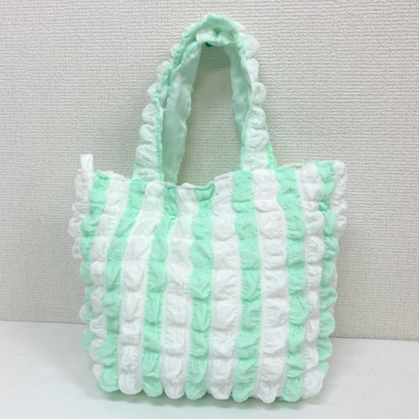 即決新品 ポップコーン 手提げバッグ ぽこぽこ かわいいバッグ ミニバッグ サブバッグ ライトグリーン×ホワイト 送料無料拍卖