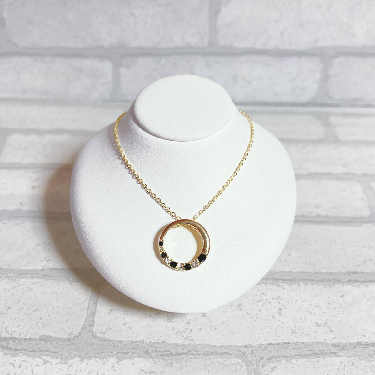 ネックレス gold ゴールド ブラックストーン 黒石 ジルコニア アンティーク ヴィンテージ EL-0373拍卖