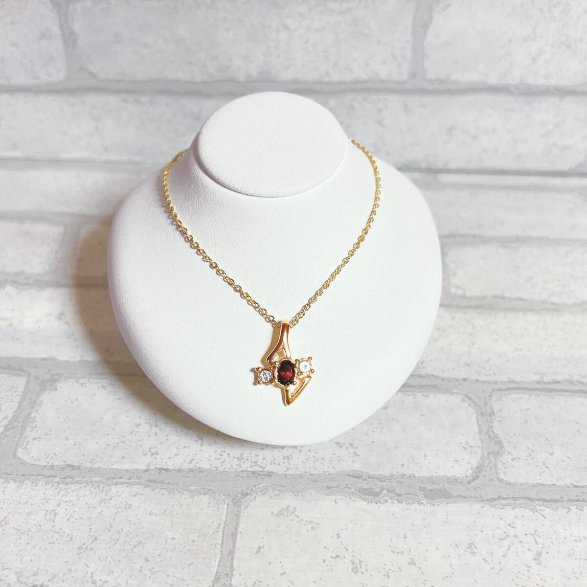 ネックレス gold ゴールド レッドストーン 赤石 デザイン アンティーク ヴィンテージ EL-0377拍卖