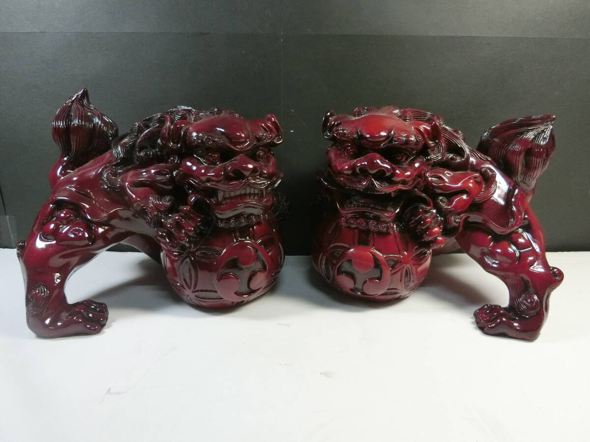 ■シーサー 狛犬 獅子 セット 魔除け 縁起置物 玄関 置物 玉乗り 沖縄 赤い狛犬 風水 一対セット拍卖