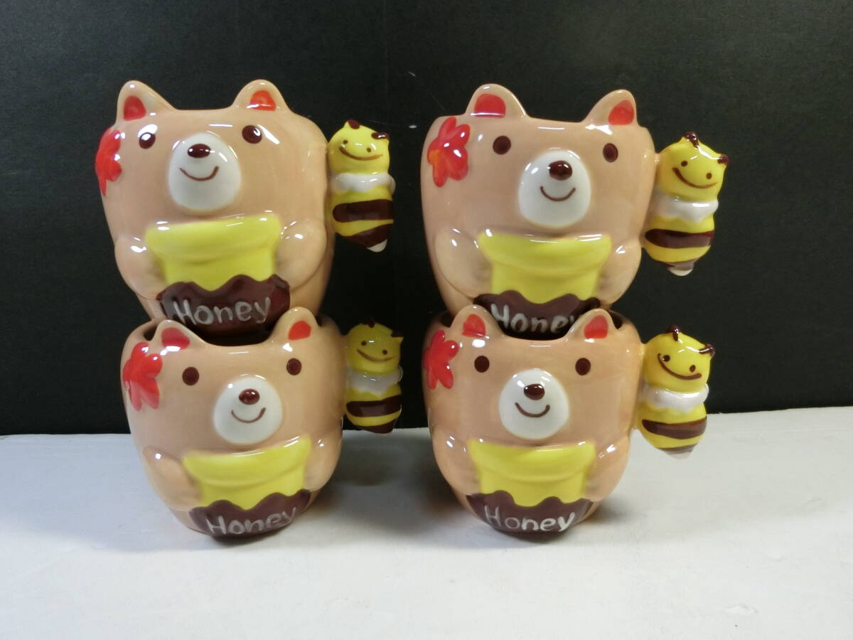 ★ クマ ハチ はちみつ プリンカップ 陶器 4点セット かわいい拍卖