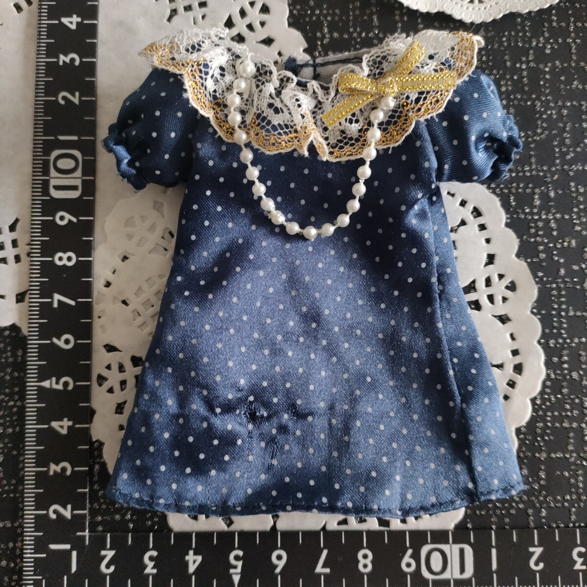 5r052* ドール用 momoko ジェニー ミニスカート ネイビー ピンドット ワンピース パール 1/6ドール拍卖