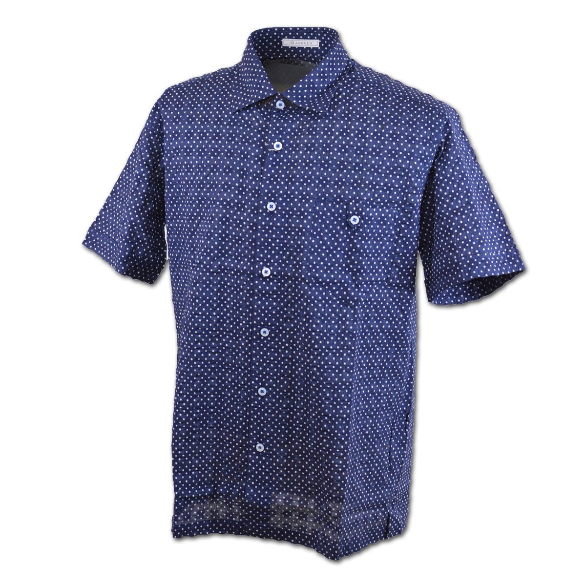 30%OFF【アンジェロ】メンズ 半袖シャツ L(48) 紺×白 31-2004-04-49 ANGELO カジュアル 綿素材 おしゃれ かっこいい 高級素材 @拍卖