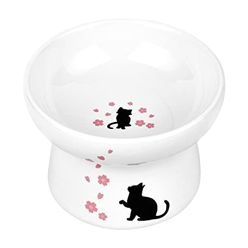 Pknoclan 脚付フードボウル 猫食器陶器 食べやすい猫えさ皿 猫柄ペットボウル 、吐き戻し防止 洗いやすい、小型犬拍卖