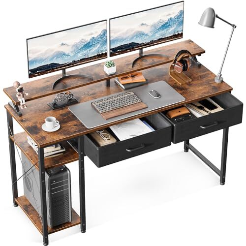 ODK ゲーミングデスク ラック付きデスク 引き出し2杯付き 幅120cm パソコンデスク 机 pcデスク モニター台付拍卖