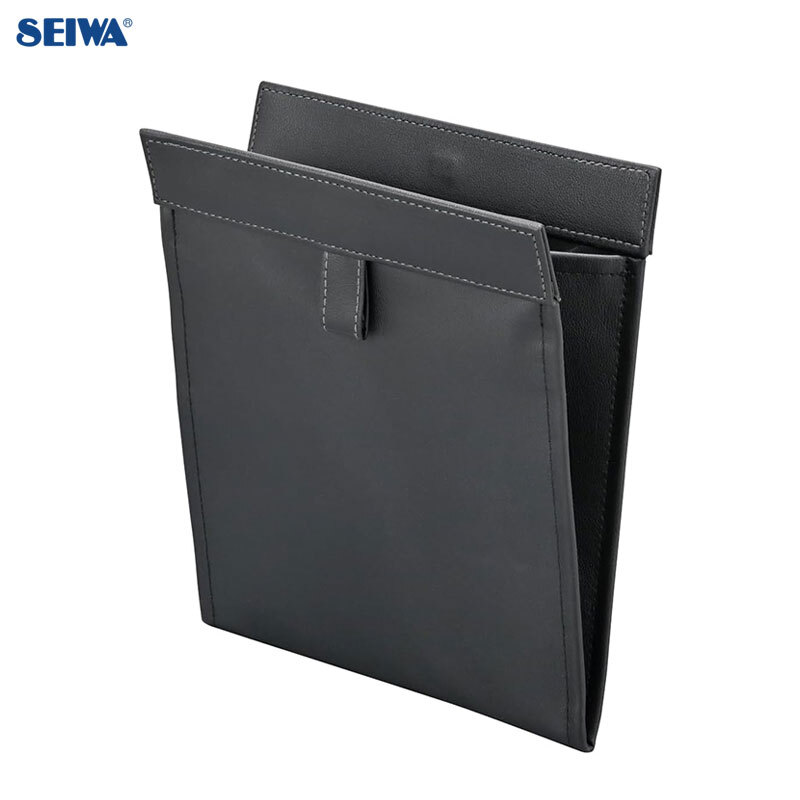 スリムダスト ゴミ箱 マグネット開閉 ブラック フロント席の足元スッキリ 取付フック付 本革調 折り畳み式 セイワ WA156拍卖