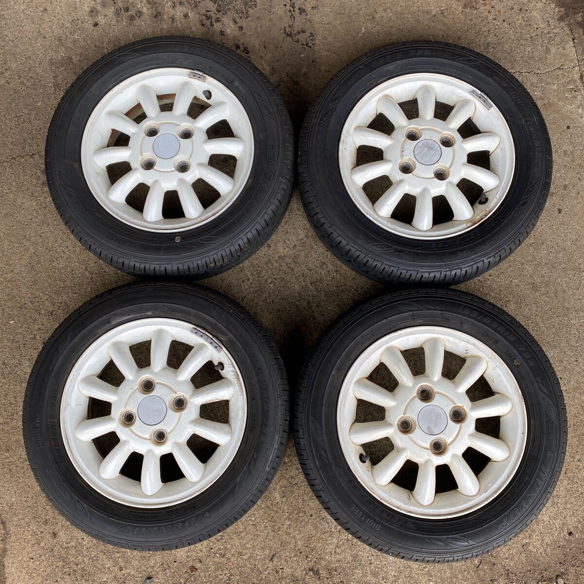 【バリ溝】2022年製 スズキ ラパン 純正 ラジアルタイヤ 4本セット 155/65R13 DUNLOP 13×4J +45 4穴 PCD100 夏タイヤ ワゴンR MRワゴン拍卖