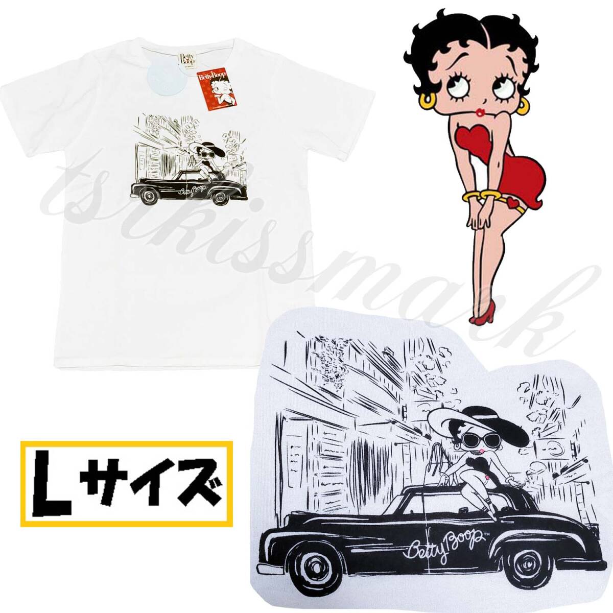 【Lサイズ】ベティブープ ベティちゃん 半袖Tシャツ 丸首 車 白拍卖