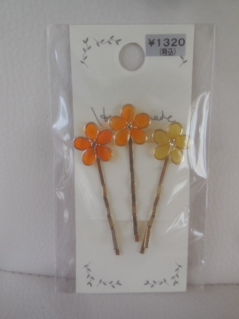 ★新品★お花の可愛いヘアピン★オレンジ系★3本セット★拍卖