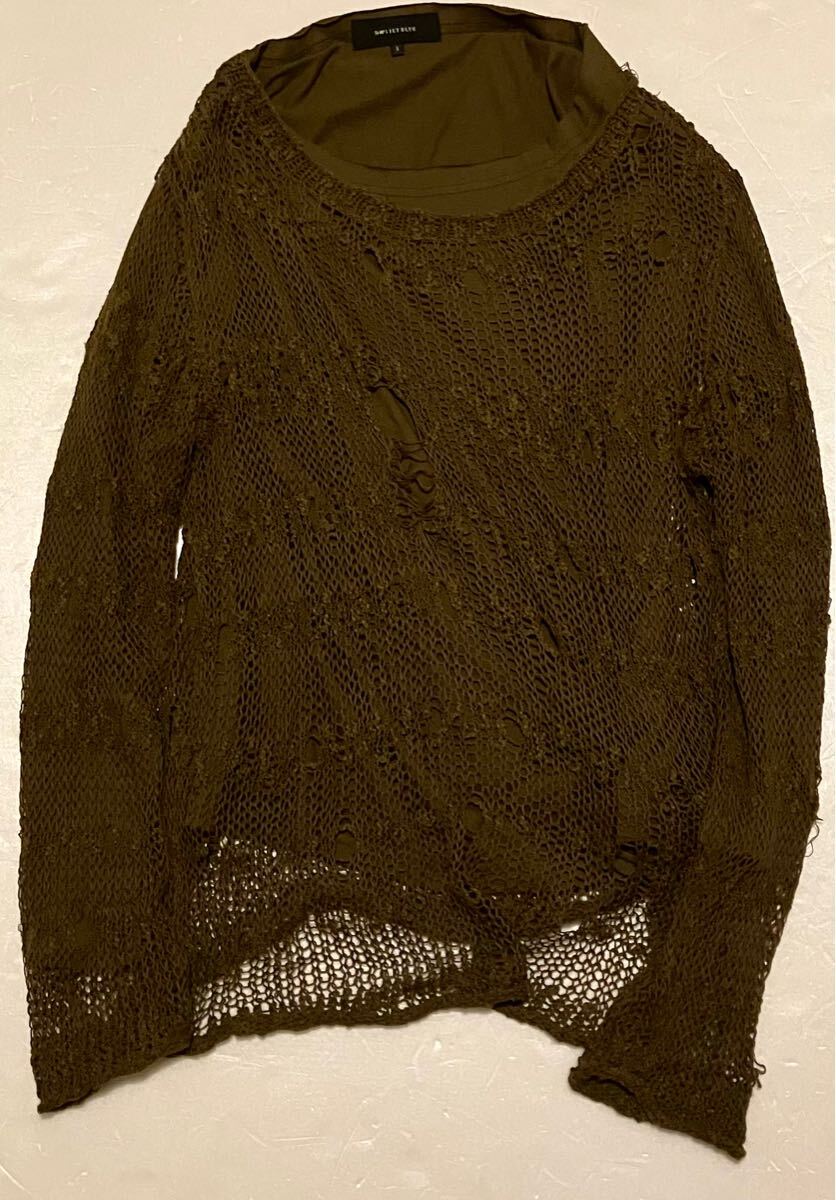 SHIPS カットソー ネットT ロンT SHIPS JET BLUE Sサイズ カーキ ダメージ加工 PUNK拍卖